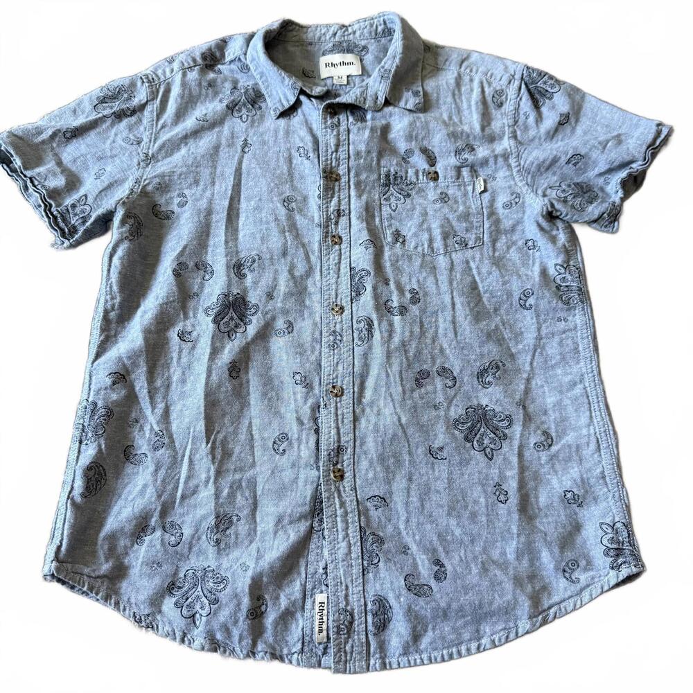 Rhythm Blue Paisley Button Up Shirt Short Sleeve Surf Casual M